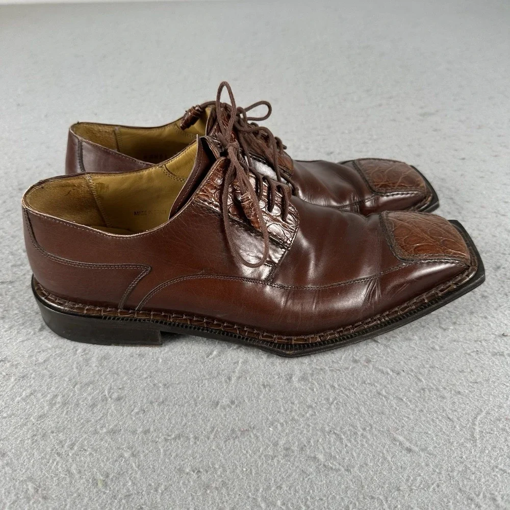Mezlan Brown Crocodile Cap Toe‎ Oxford Dress Shoes Goodyear Welt Mens 9M Spain